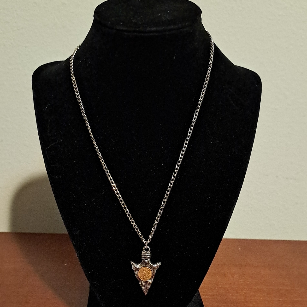 Silver Arrowhead Necklace With Copper Coin